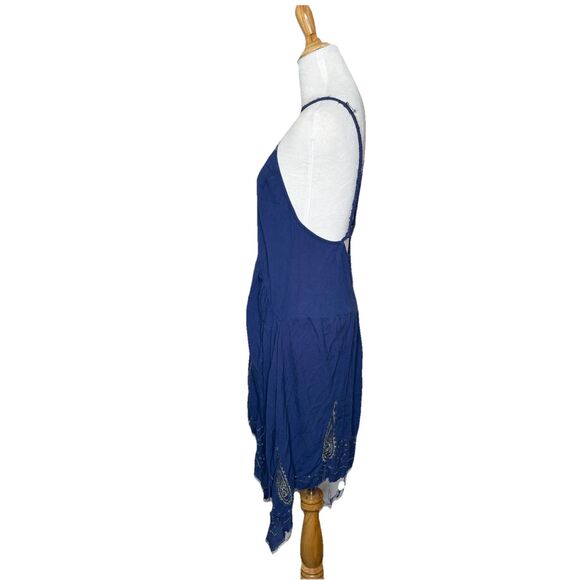 Intimately Free People Blue Meadows of Medallion Asymmetric Slip Dress Raw Hem M - Picture 3 of 7